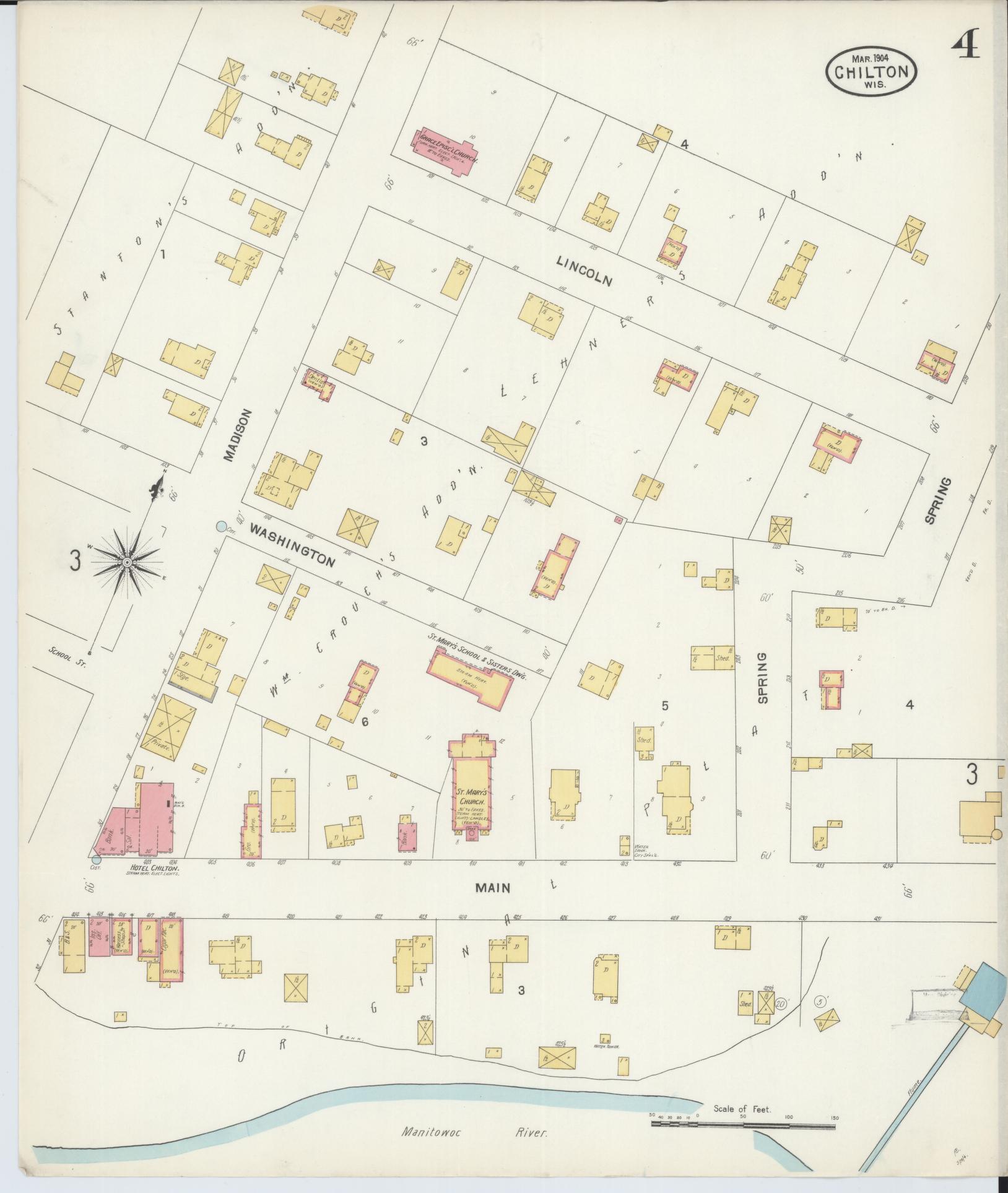 Sanborn Fire Insurance Map from Chilton, Calumet County, Wisconsin (1904), Sheet #0004 - Complete Map Set gallery image, historic Sanborn map, vintage wall art, Wisconsin Wisconsin