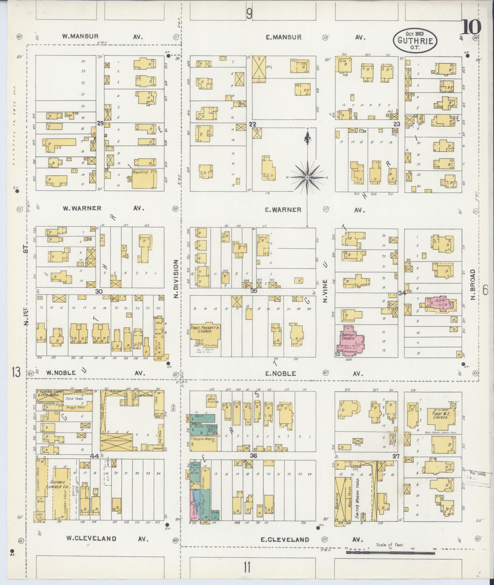 Sanborn Fire Insurance Map from Guthrie, Logain County, Oklahoma (1903), Sheet #0010 - Complete Map Set gallery image, historic Sanborn map, vintage wall art, Oklahoma Oklahoma