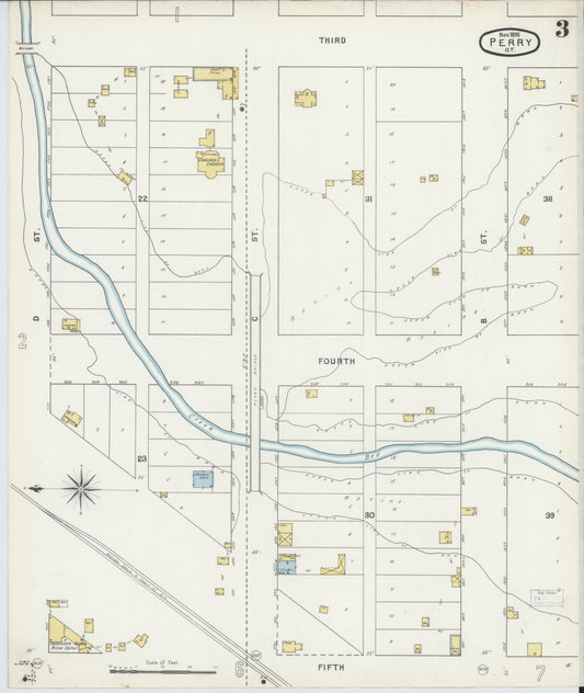 Sanborn Fire Insurance Map from Perry, Noble County, Oklahoma (1895), Sheet #0003 - Historic Sanborn Fire Insurance Map Print, vintage old map wall art, antique decor, genealogy gift, Oklahoma Oklahoma map