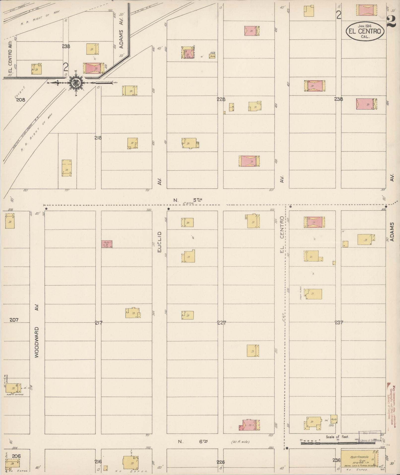 Sanborn Fire Insurance Map from El Centro, Imperial County, California (1914), Sheet #0002 - Complete Map Set gallery image, historic Sanborn map, vintage wall art, California California
