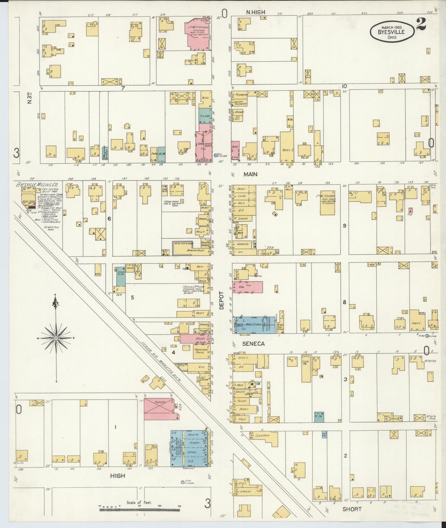 Sanborn Fire Insurance Map from Byesville, Guernsey County, Ohio (1905), Sheet #0002 - Historic Sanborn Fire Insurance Map Print, vintage old map wall art, antique decor, genealogy gift, Ohio Ohio map
