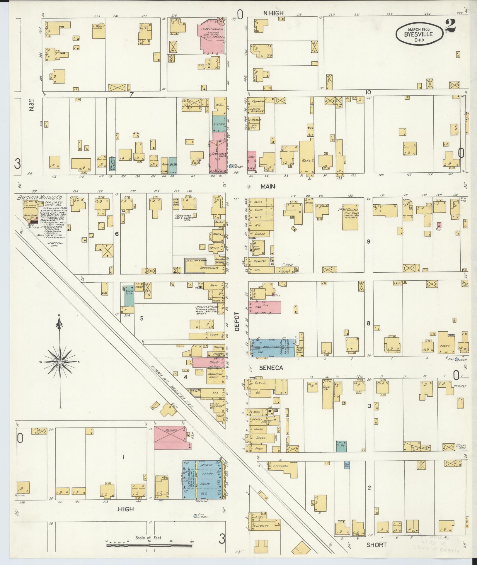 Sanborn Fire Insurance Map from Byesville, Guernsey County, Ohio (1905), Sheet #0002 - Historic Sanborn Fire Insurance Map Print, vintage old map wall art, antique decor, genealogy gift, Ohio Ohio map