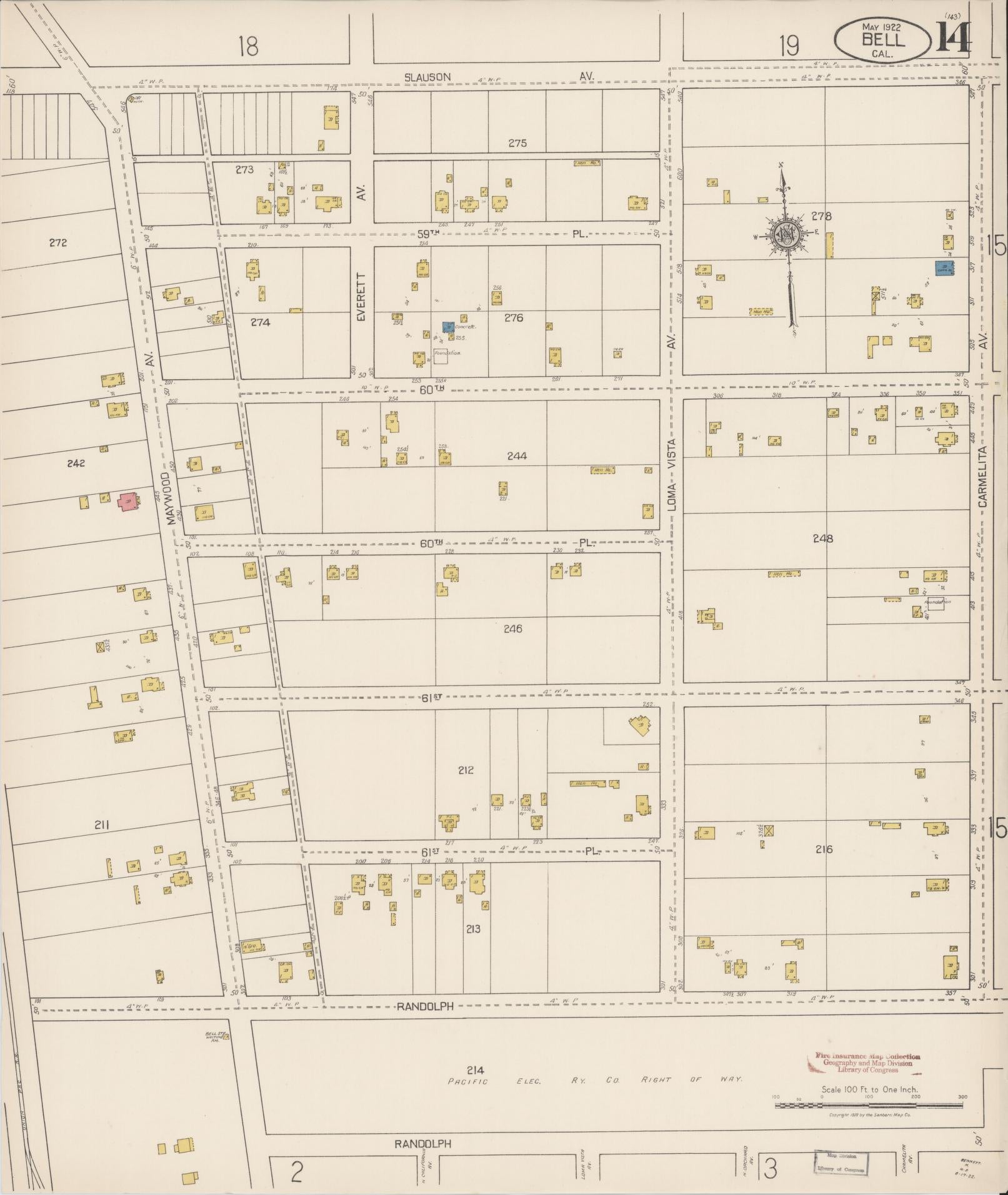 Sanborn Fire Insurance Map from Bell, Los Angeles County, California (1922), Sheet #0014 - Historic Sanborn Fire Insurance Map Print, vintage old map wall art, antique decor, genealogy gift, California California map
