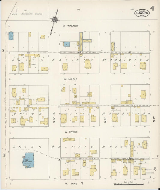 Sanborn Fire Insurance Map from Rawlins, Carbon County, Wyoming (1912), Sheet #0004 - Historic Sanborn Fire Insurance Map Print, vintage old map wall art, antique decor, genealogy gift, Wyoming Wyoming map