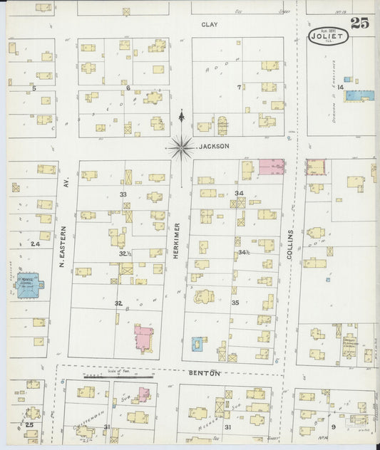 Sanborn Fire Insurance Map from Joliet, Will County, Illinois (1891), Sheet #0025 - Historic Sanborn Fire Insurance Map Print, vintage old map wall art, antique decor, genealogy gift, Illinois Illinois map