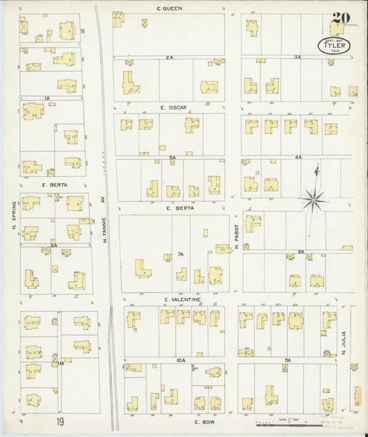 Sanborn Fire Insurance Map from Tyler, Smith County, Texas (1907), Sheet #0020 - Historic Sanborn Fire Insurance Map Print, vintage old map wall art, antique decor, genealogy gift, Texas Texas map