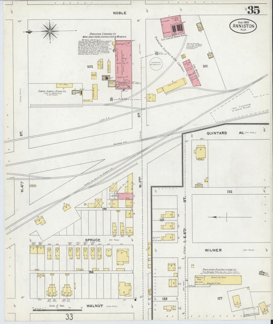 Sanborn Fire Insurance Map from Anniston, Calhoun County, Alabama (1905), Sheet #0035 - Historic Sanborn Fire Insurance Map Print, vintage old map wall art, antique decor, genealogy gift, Alabama Alabama map