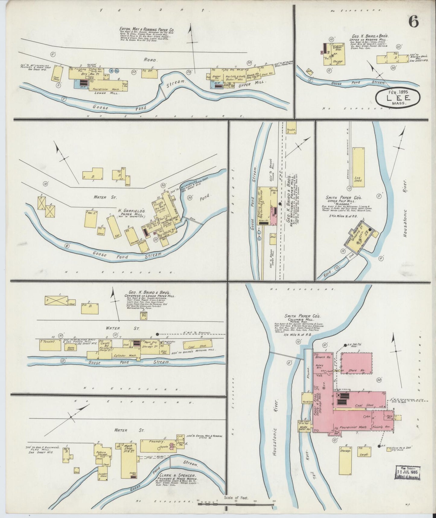 Sanborn Fire Insurance Map from Lee, Berkshire County, Massachusetts (1895), Sheet #0006 - Complete Map Set gallery image, historic Sanborn map, vintage wall art, Massachusetts Massachusetts