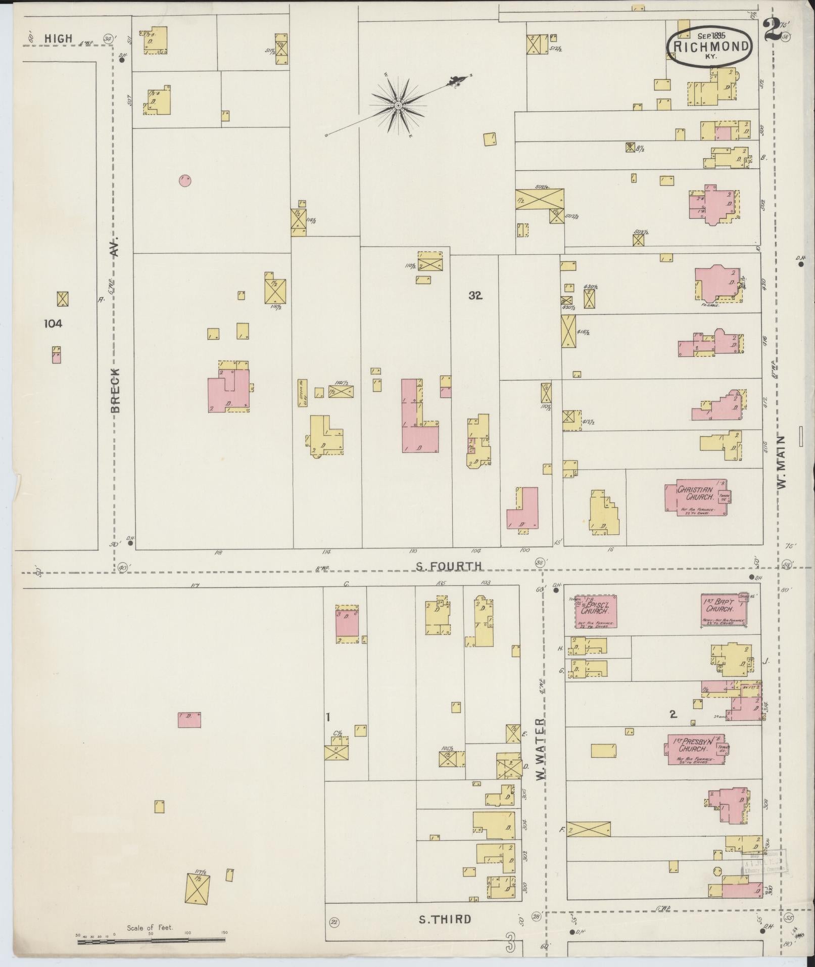 Sanborn Fire Insurance Map from Richmond, Madison County, Kentucky (1895), Sheet #0002 - Historic Sanborn Fire Insurance Map Print, vintage old map wall art, antique decor, genealogy gift, Kentucky Kentucky map