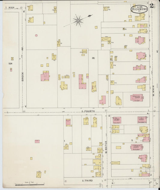 Sanborn Fire Insurance Map from Richmond, Madison County, Kentucky (1895), Sheet #0002 - Historic Sanborn Fire Insurance Map Print, vintage old map wall art, antique decor, genealogy gift, Kentucky Kentucky map