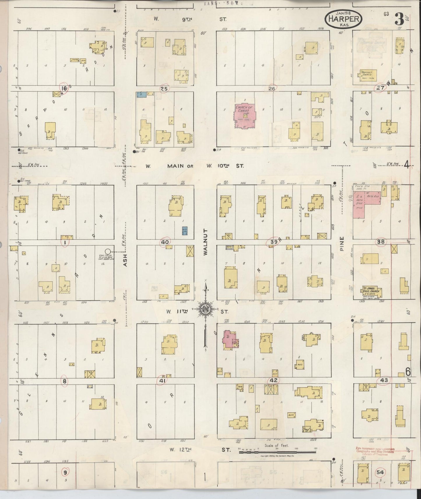 Sanborn Fire Insurance Map from Harper, Harper County, Kansas (1943), Sheet #0003 - Historic Sanborn Fire Insurance Map Print, vintage old map wall art, antique decor, genealogy gift, Kansas Kansas map