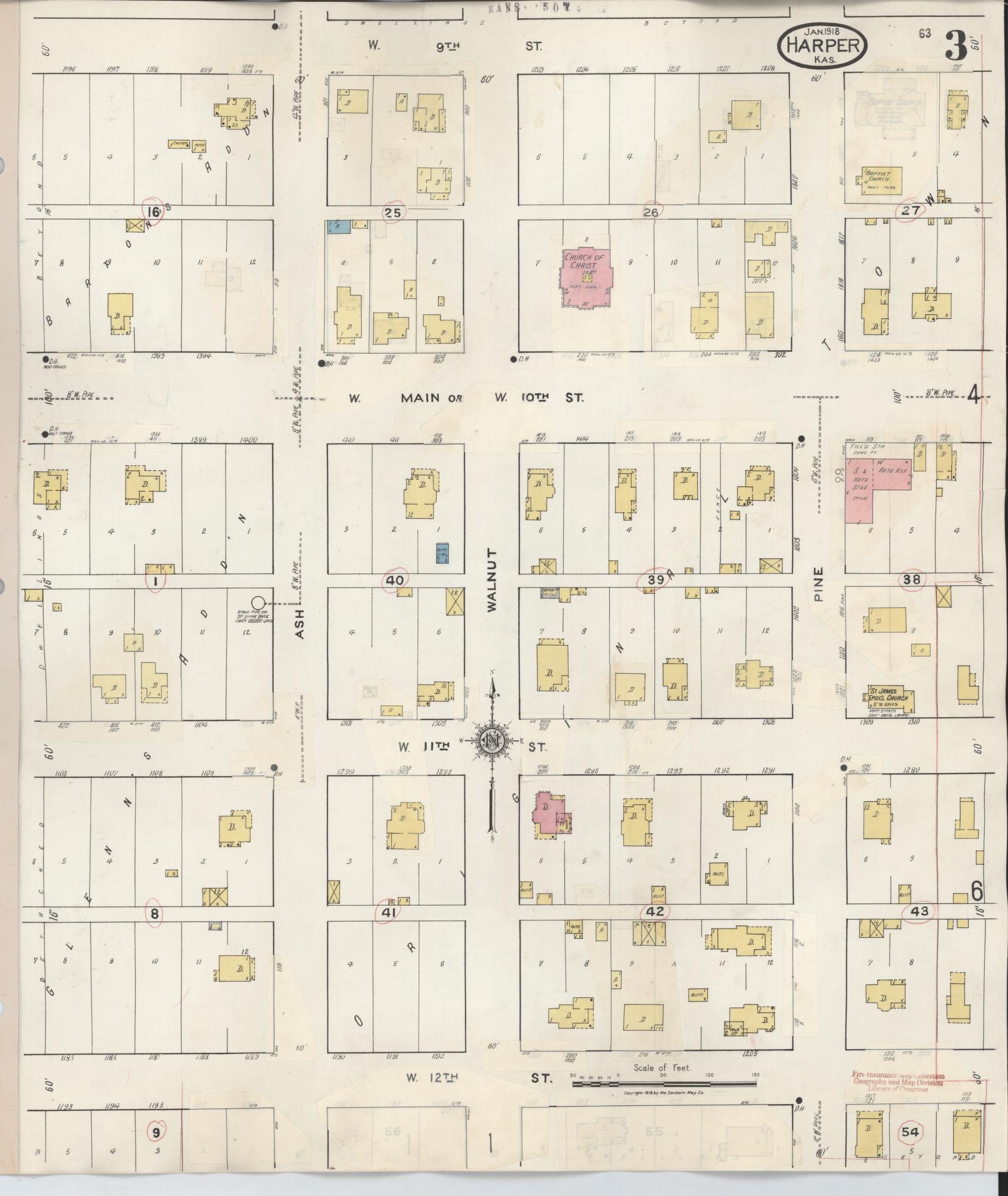 Sanborn Fire Insurance Map from Harper, Harper County, Kansas (1943), Sheet #0003 - Historic Sanborn Fire Insurance Map Print, vintage old map wall art, antique decor, genealogy gift, Kansas Kansas map