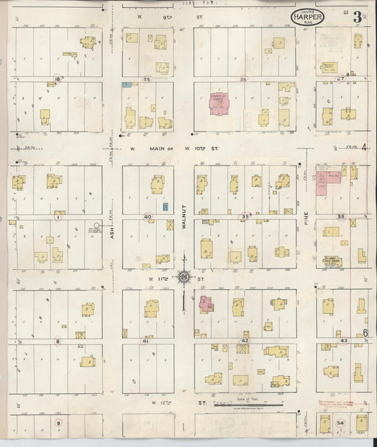 Sanborn Fire Insurance Map from Harper, Harper County, Kansas (1943), Sheet #0003 - Historic Sanborn Fire Insurance Map Print, vintage old map wall art, antique decor, genealogy gift, Kansas Kansas map