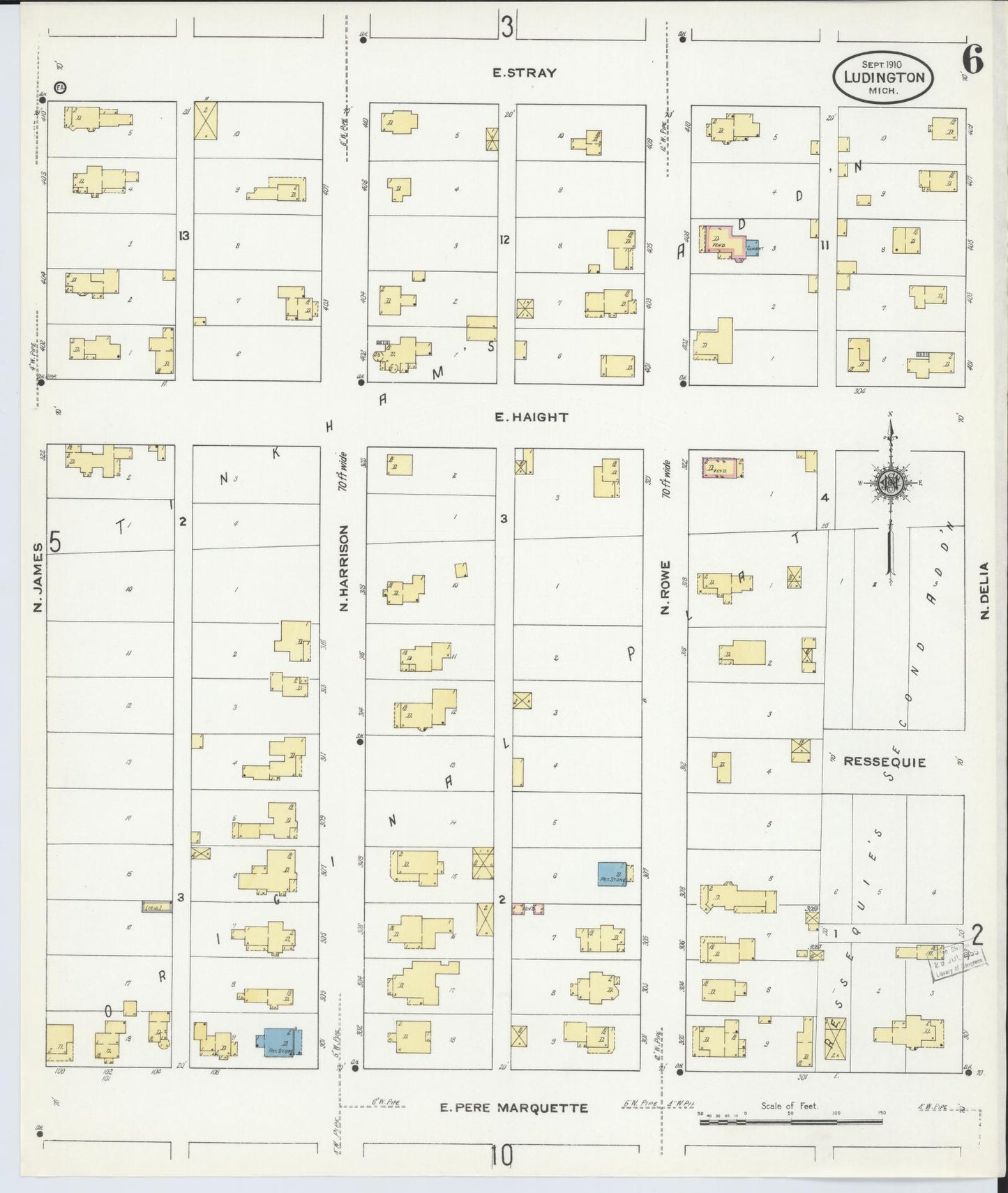 Sanborn Fire Insurance Map from Ludington, Mason County, Michigan (1910), Sheet #0006 - Historic Sanborn Fire Insurance Map Print, vintage old map wall art, antique decor, genealogy gift, Michigan Michigan map