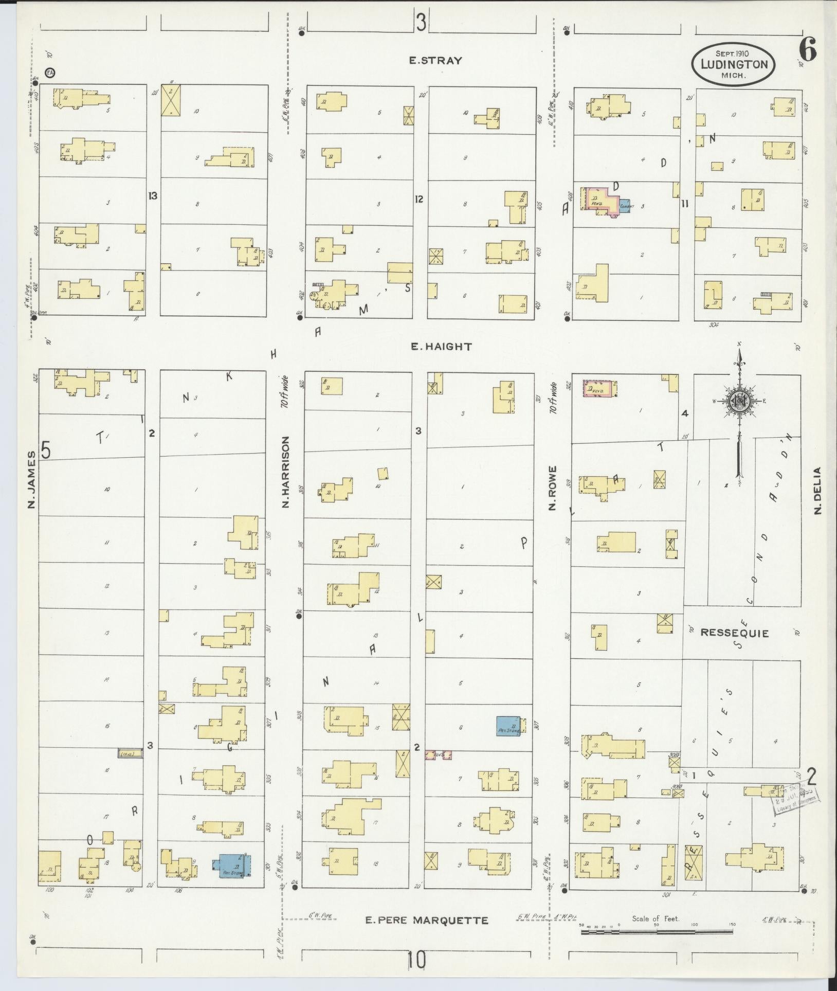 Sanborn Fire Insurance Map from Ludington, Mason County, Michigan (1910), Sheet #0006 - Historic Sanborn Fire Insurance Map Print, vintage old map wall art, antique decor, genealogy gift, Michigan Michigan map