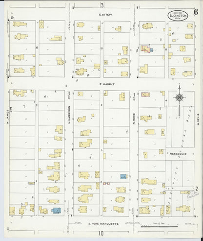 Sanborn Fire Insurance Map from Ludington, Mason County, Michigan (1910), Sheet #0006 - Historic Sanborn Fire Insurance Map Print, vintage old map wall art, antique decor, genealogy gift, Michigan Michigan map