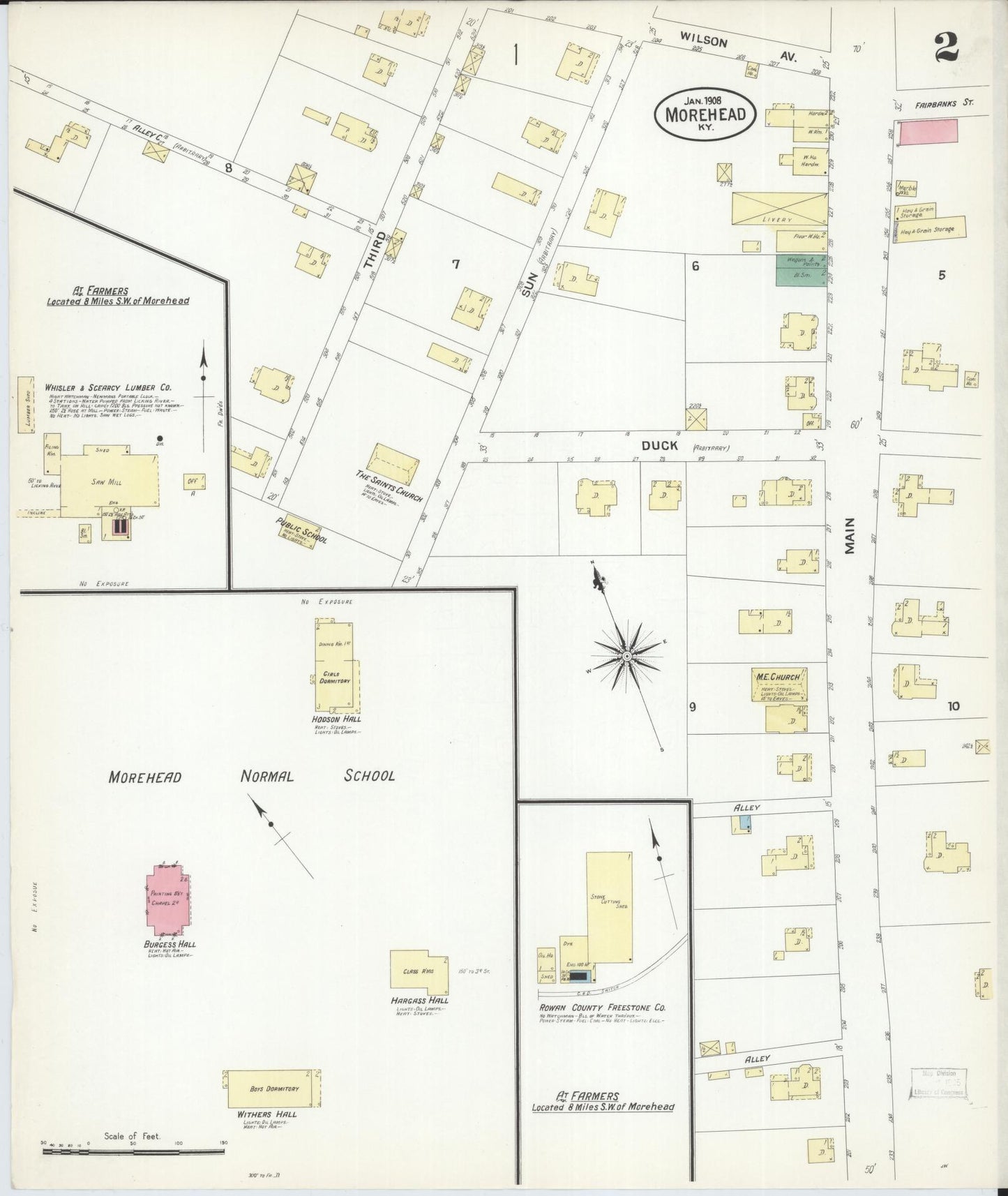 Sanborn Fire Insurance Map from Morehead, Rowan County, Kentucky (1908), Sheet #0002 - Complete Map Set gallery image, historic Sanborn map, vintage wall art, Kentucky Kentucky