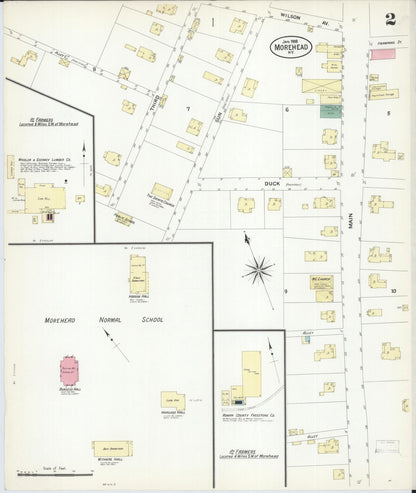 Sanborn Fire Insurance Map from Morehead, Rowan County, Kentucky (1908), Sheet #0002 - Complete Map Set gallery image, historic Sanborn map, vintage wall art, Kentucky Kentucky