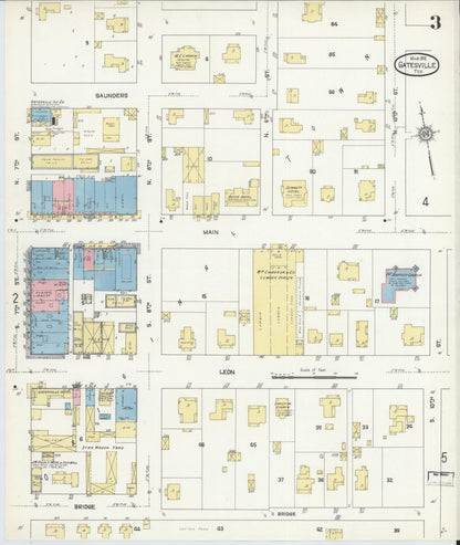 Sanborn Fire Insurance Map from Gatesville, Coryell County, Texas (1912), Sheet #0003 - Historic Sanborn Fire Insurance Map Print, vintage old map wall art, antique decor, genealogy gift, Texas Texas map