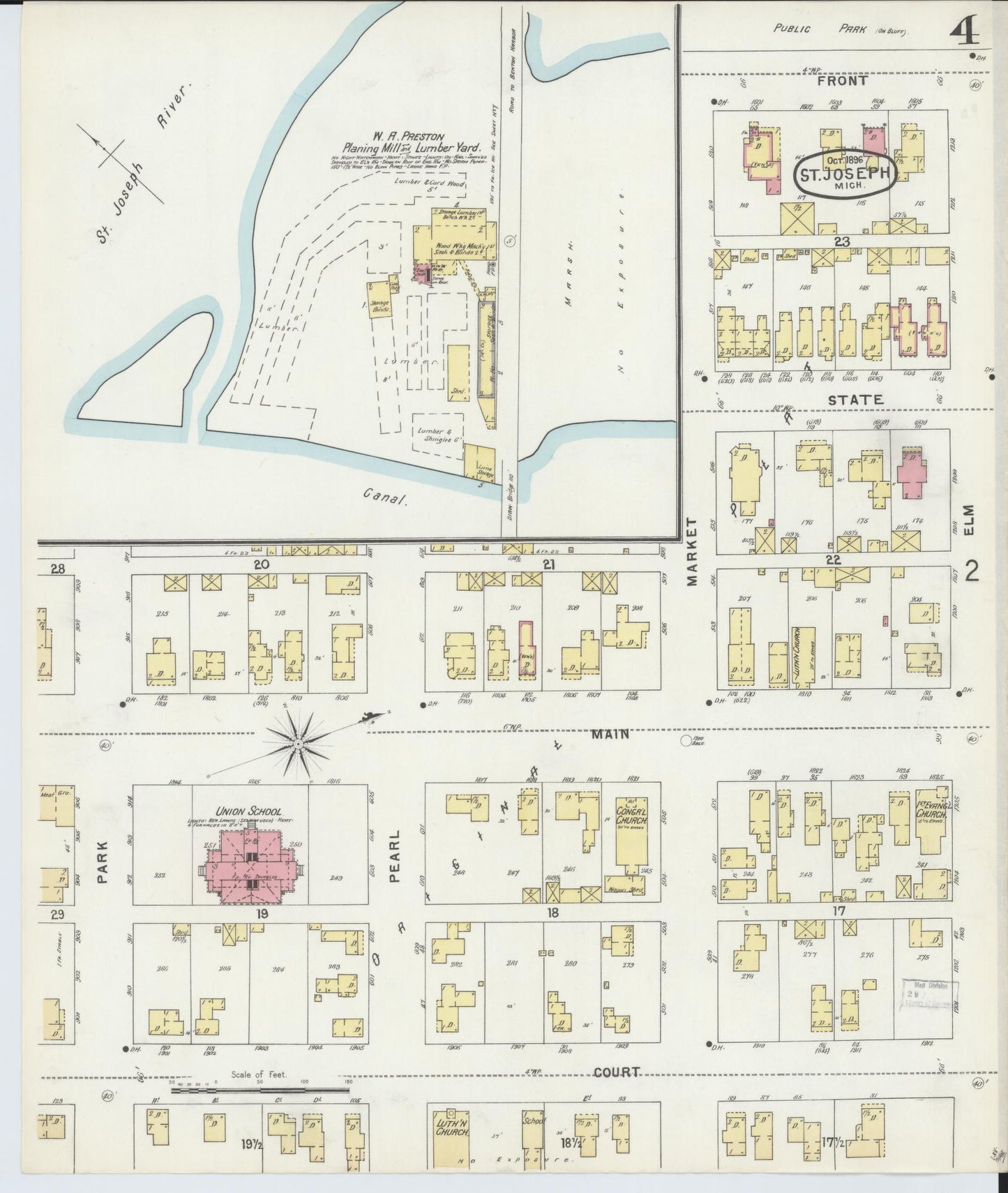 Sanborn Fire Insurance Map from Saint Joseph, Berrien County, Michigan (1896), Sheet #0004 - Complete Map Set gallery image, historic Sanborn map, vintage wall art, Michigan Michigan