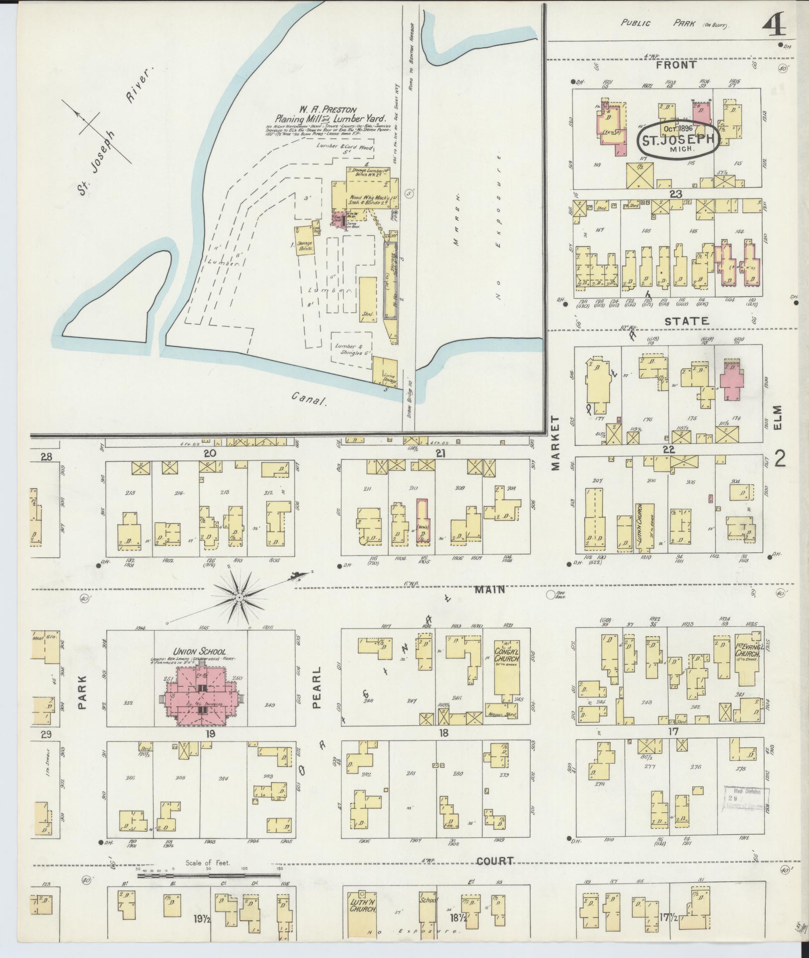 Sanborn Fire Insurance Map from Saint Joseph, Berrien County, Michigan (1896), Sheet #0004 - Complete Map Set gallery image, historic Sanborn map, vintage wall art, Michigan Michigan