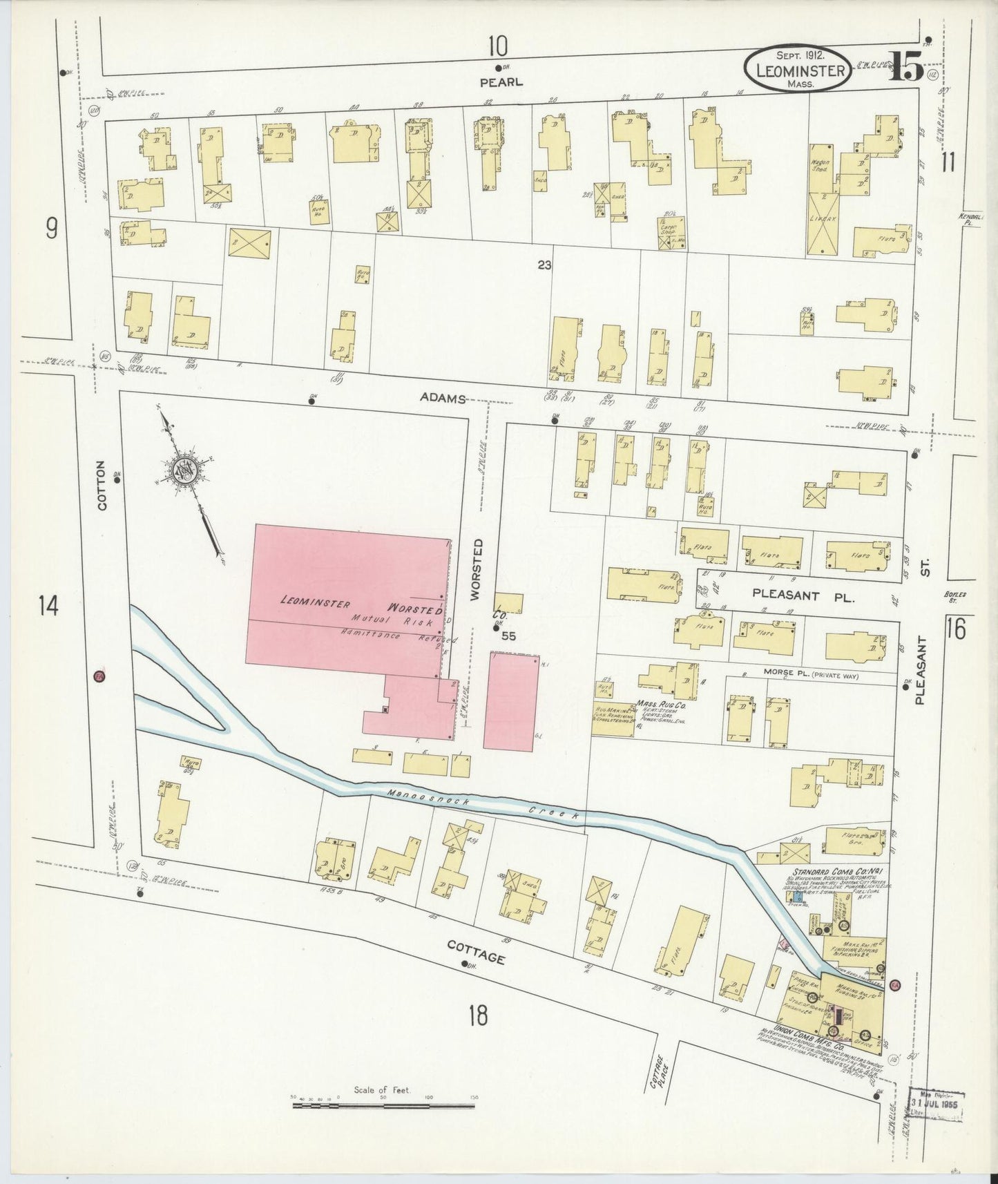Sanborn Fire Insurance Map from Leominster, Worcester County, Massachusetts (1912), Sheet #0015 - Complete Map Set gallery image, historic Sanborn map, vintage wall art, Massachusetts Massachusetts