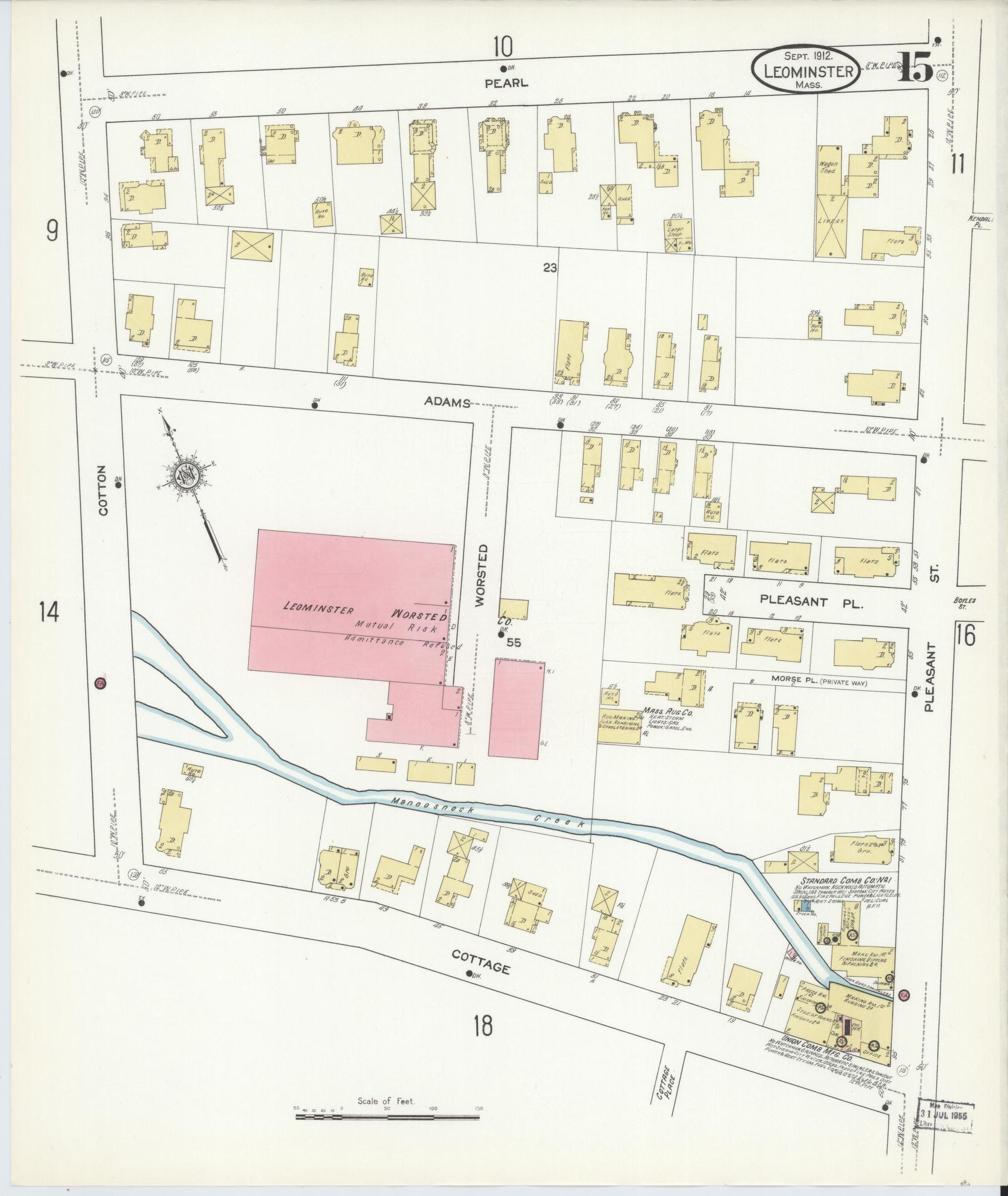 Sanborn Fire Insurance Map from Leominster, Worcester County, Massachusetts (1912), Sheet #0015 - Complete Map Set gallery image, historic Sanborn map, vintage wall art, Massachusetts Massachusetts