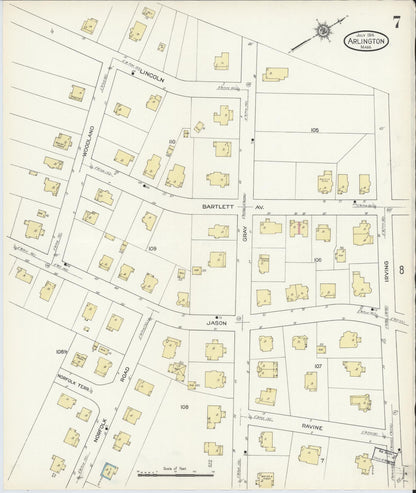 Sanborn Fire Insurance Map from Arlington, Middlesex County, Massachusetts (1914), Sheet #0007 - Complete Map Set gallery image, historic Sanborn map, vintage wall art, Massachusetts Massachusetts