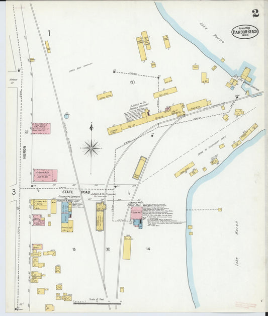 Sanborn Fire Insurance Map from Harbor Beach, Huron County, Michigan (1900), Sheet #0002 - Historic Sanborn Fire Insurance Map Print, vintage old map wall art, antique decor, genealogy gift, Michigan Michigan map