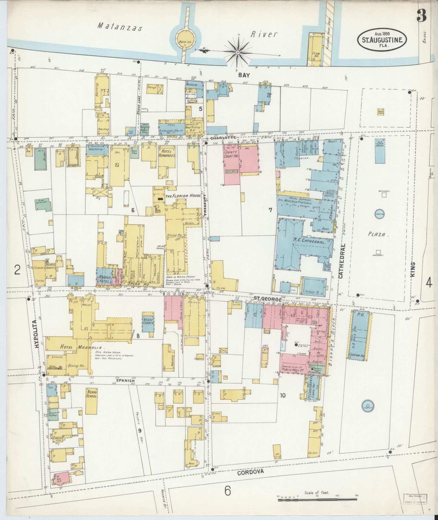 Sanborn Fire Insurance Map from Saint Augustine, Saint John's County, Florida (1899), Sheet #0003 - Complete Map Set gallery image, historic Sanborn map, vintage wall art, Florida Florida