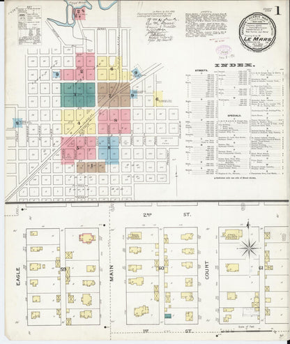 Sanborn Fire Insurance Map from Le Mars, Plymouth County, Iowa (1893), Sheet #0001 - Historic Sanborn Fire Insurance Map Print