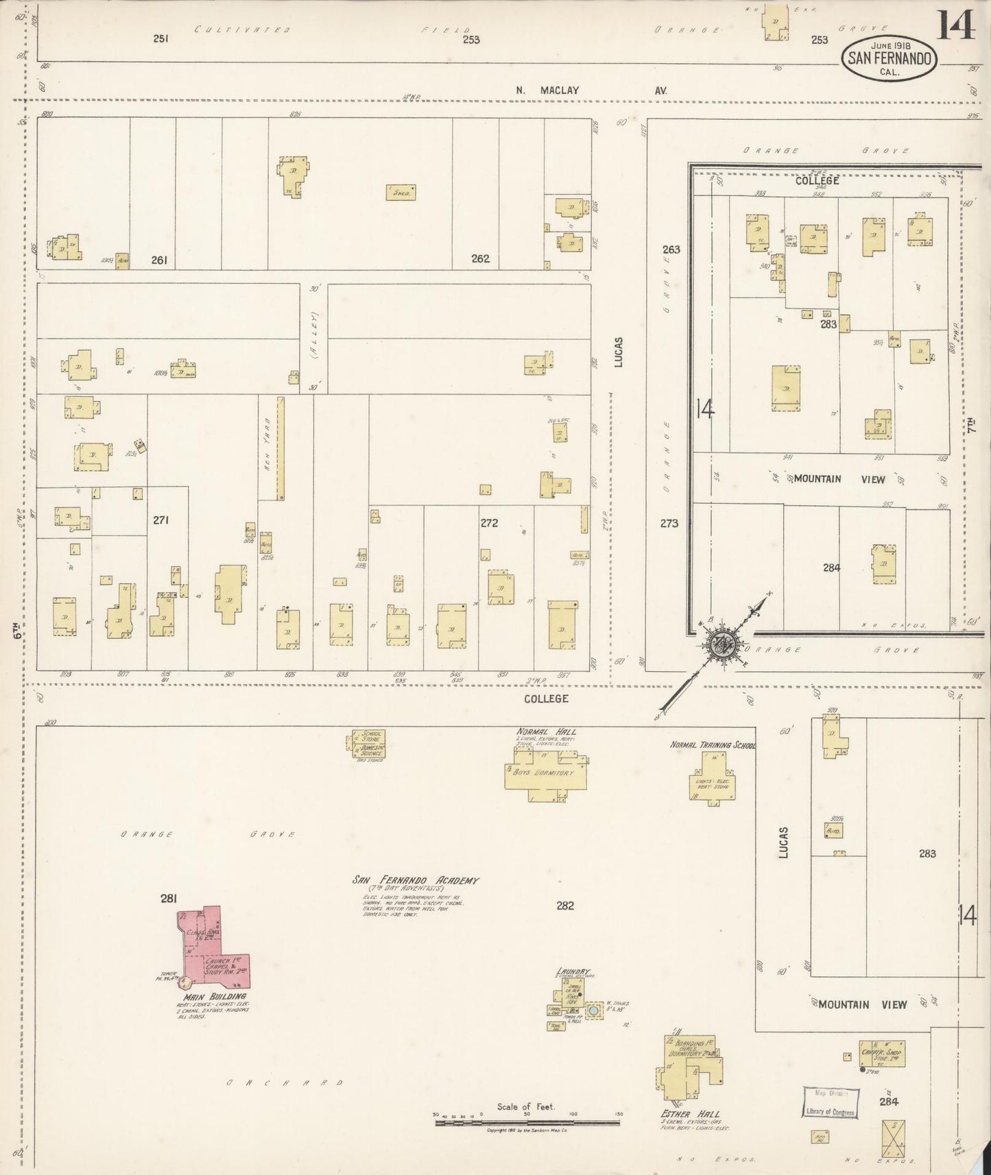 Sanborn Fire Insurance Map from San Fernando, Los Angeles County, California (1918), Sheet #0014 - Complete Map Set gallery image, historic Sanborn map, vintage wall art, California California