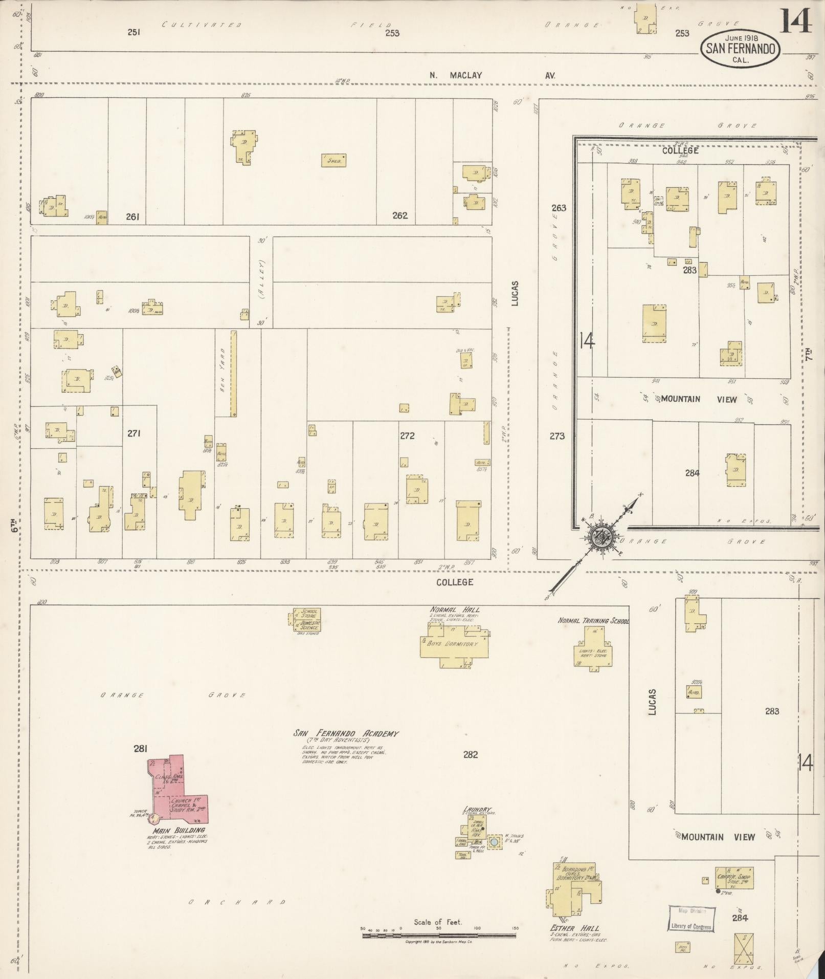 Sanborn Fire Insurance Map from San Fernando, Los Angeles County, California (1918), Sheet #0014 - Complete Map Set gallery image, historic Sanborn map, vintage wall art, California California