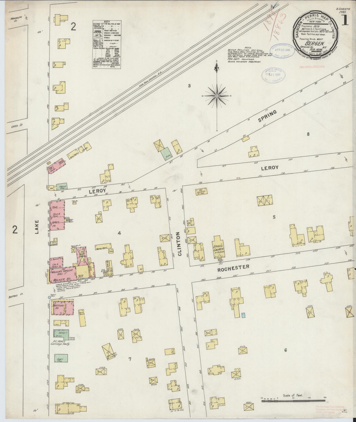 Sanborn Fire Insurance Map from Bergen, Genesee County, New York (1898), Sheet #0001 - Complete Map Set gallery image, historic Sanborn map, vintage wall art, New York New York