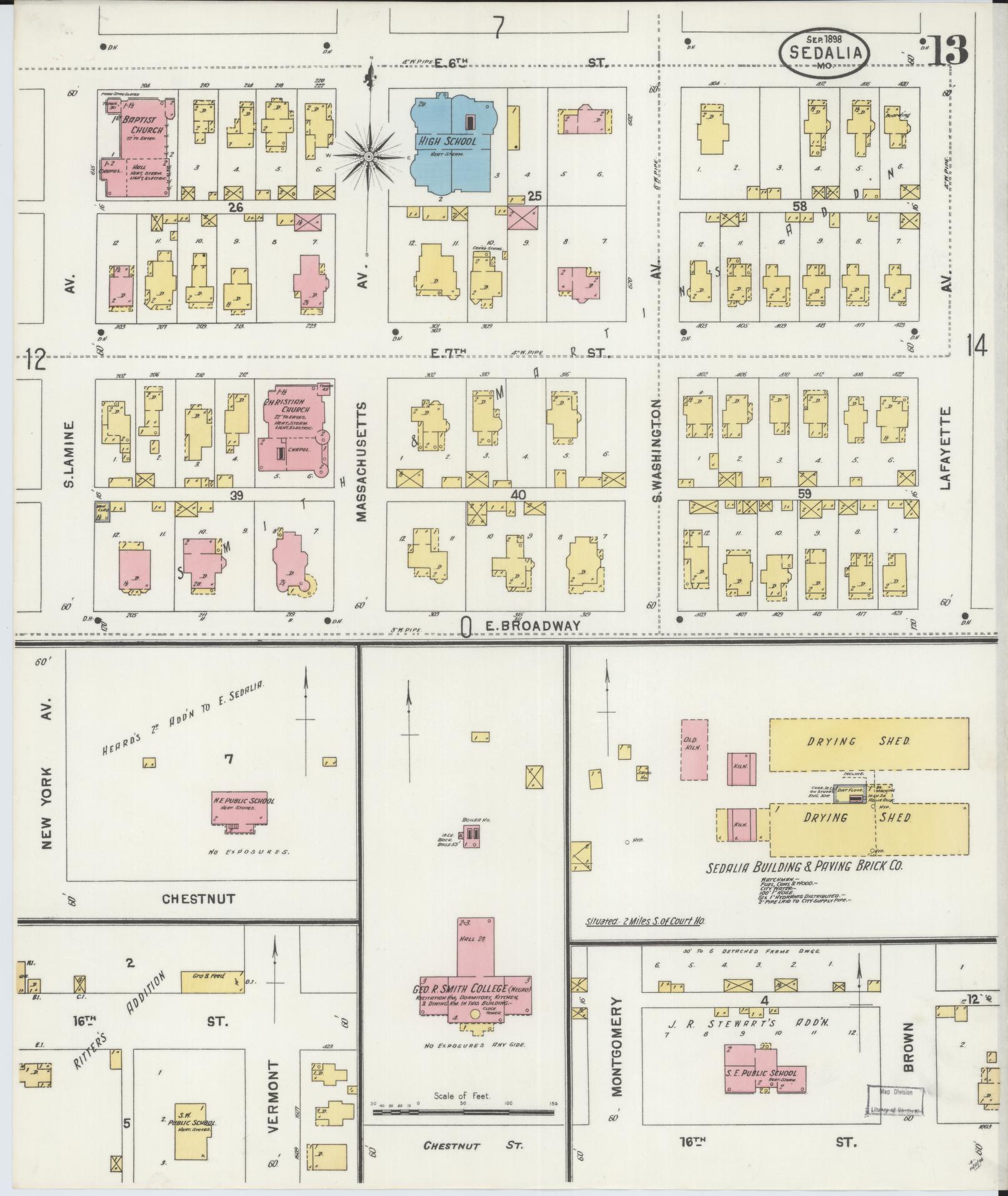 Sanborn Fire Insurance Map from Sedalia, Pettis County, Missouri (1898), Sheet #0013 - Historic Sanborn Fire Insurance Map Print, vintage old map wall art, antique decor, genealogy gift, Missouri Missouri map