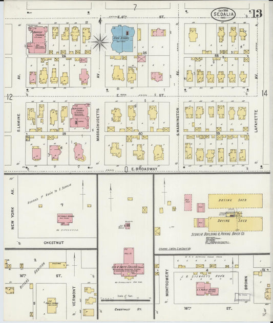 Sanborn Fire Insurance Map from Sedalia, Pettis County, Missouri (1898), Sheet #0013 - Historic Sanborn Fire Insurance Map Print, vintage old map wall art, antique decor, genealogy gift, Missouri Missouri map