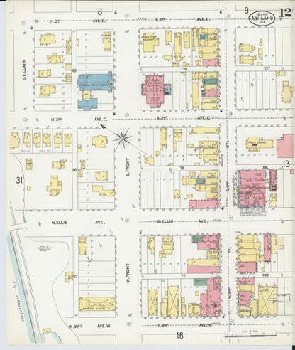 Sanborn Fire Insurance Map from Ashland, Ashland County, Wisconsin (1901), Sheet #0012 - Historic Sanborn Fire Insurance Map Print, vintage old map wall art, antique decor, genealogy gift, Wisconsin Wisconsin map