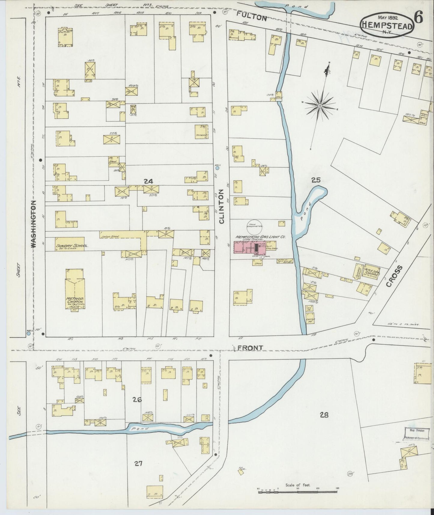 Sanborn Fire Insurance Map from Hempstead, Nassau County, New York (1892), Sheet #0006 - Complete Map Set gallery image, historic Sanborn map, vintage wall art, New York New York