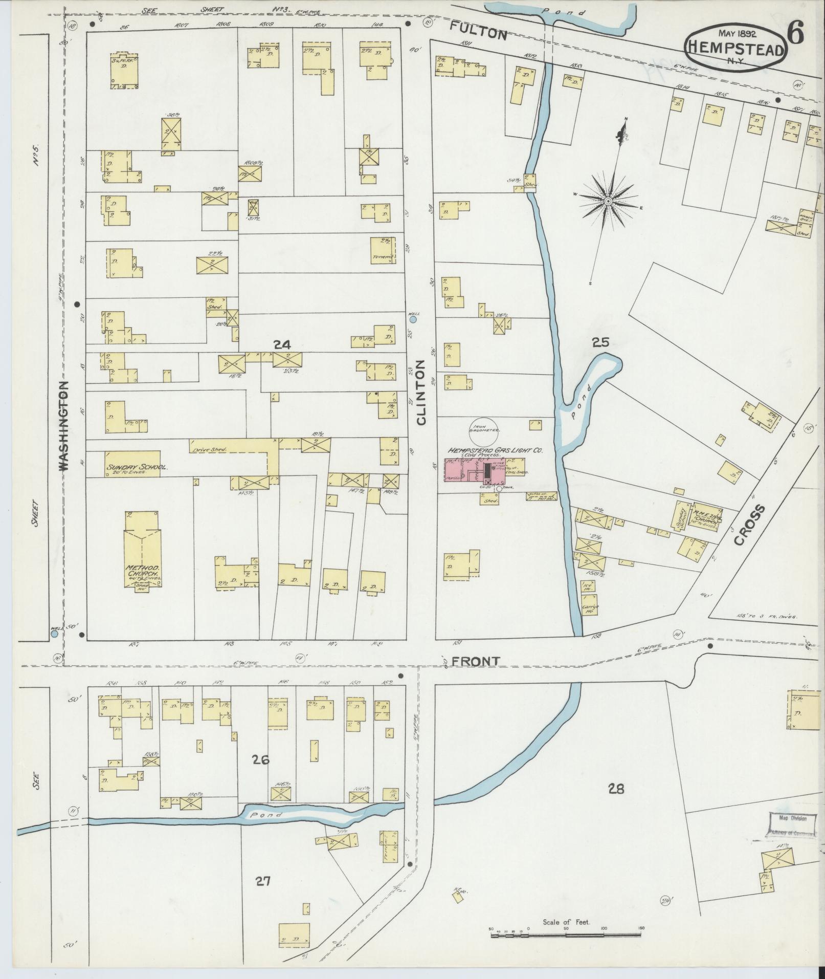 Sanborn Fire Insurance Map from Hempstead, Nassau County, New York (1892), Sheet #0006 - Complete Map Set gallery image, historic Sanborn map, vintage wall art, New York New York