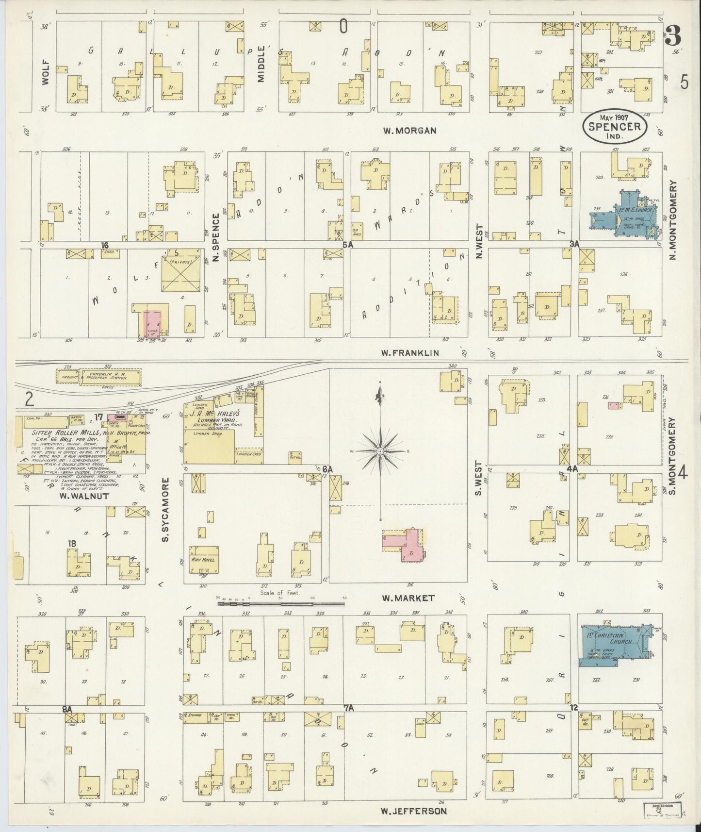 Sanborn Fire Insurance Map from Spencer, Owen County, Indiana (1907), Sheet #0003 - Complete Map Set gallery image, historic Sanborn map, vintage wall art, Indiana Indiana