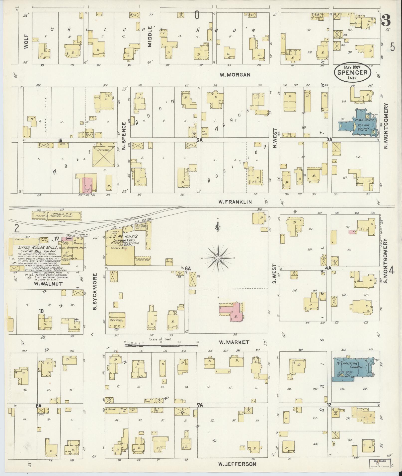 Sanborn Fire Insurance Map from Spencer, Owen County, Indiana (1907), Sheet #0003 - Complete Map Set gallery image, historic Sanborn map, vintage wall art, Indiana Indiana