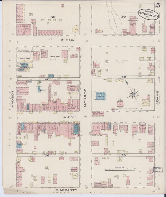 Sanborn Fire Insurance Map from Jefferson City, Cole County, Missouri (1885), Sheet #0005 - Historic Sanborn Fire Insurance Map Print, vintage old map wall art, antique decor, genealogy gift, Missouri Missouri map