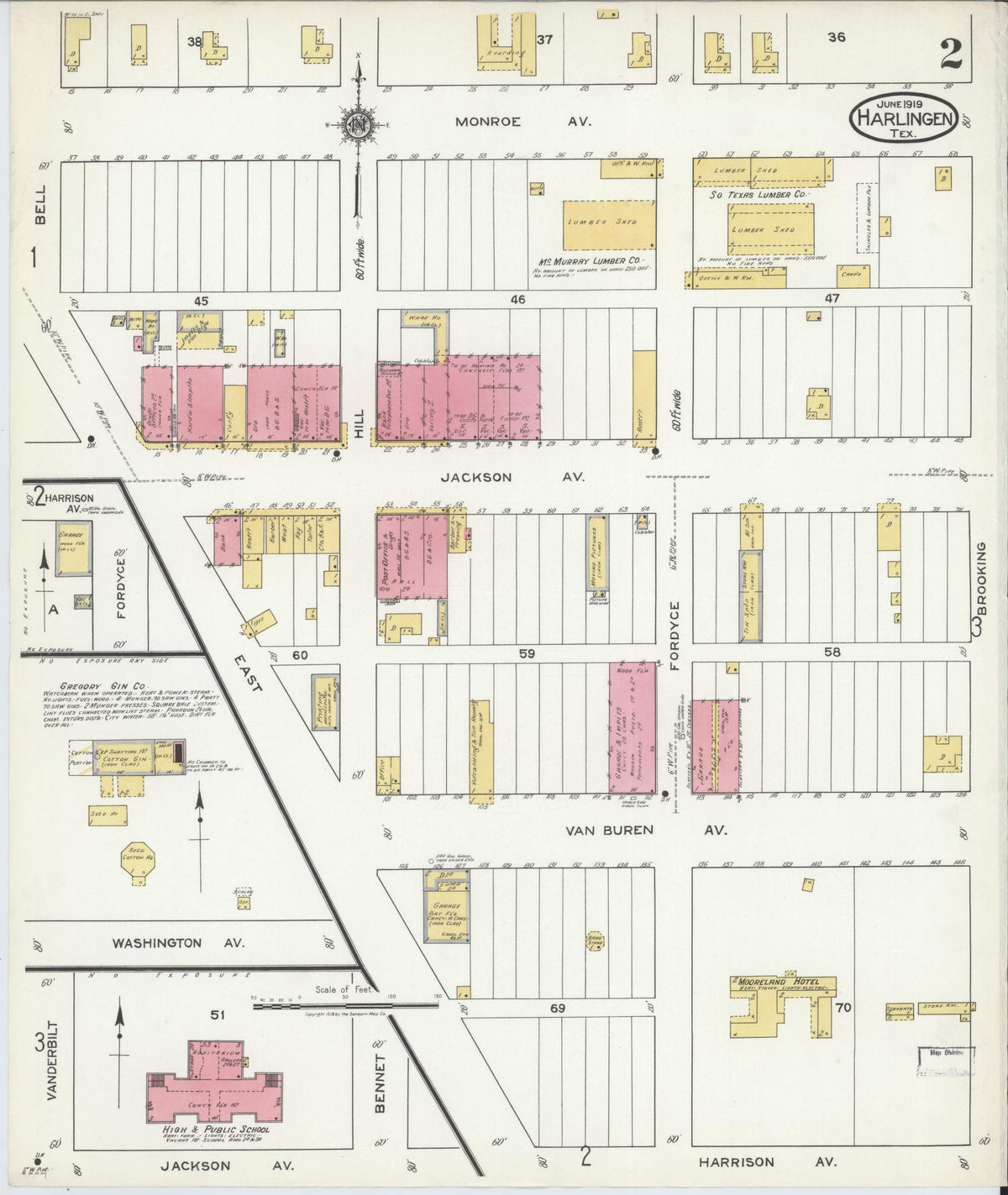 Sanborn Fire Insurance Map from Harlingen, Cameron County, Texas (1919), Sheet #0002 - Complete Map Set gallery image, historic Sanborn map, vintage wall art, Texas Texas