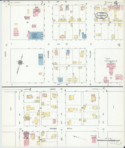 Sanborn Fire Insurance Map from Shakopee, Scott County, Minnesota (1910), Sheet #0006 - Historic Sanborn Fire Insurance Map Print, vintage old map wall art, antique decor, genealogy gift, Minnesota Minnesota map