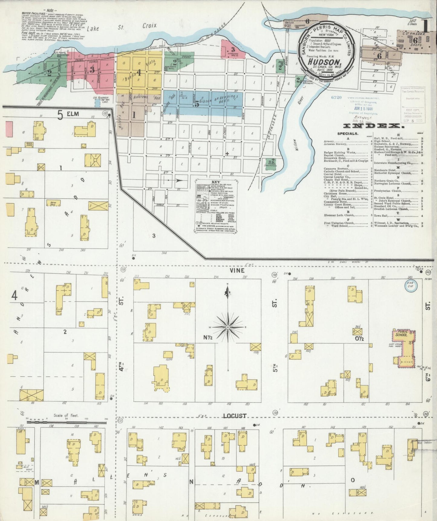 Sanborn Fire Insurance Map from Hudson, St. Croix County, Wisconsin (1900), Sheet #0001 - Complete Map Set gallery image, historic Sanborn map, vintage wall art, Wisconsin Wisconsin