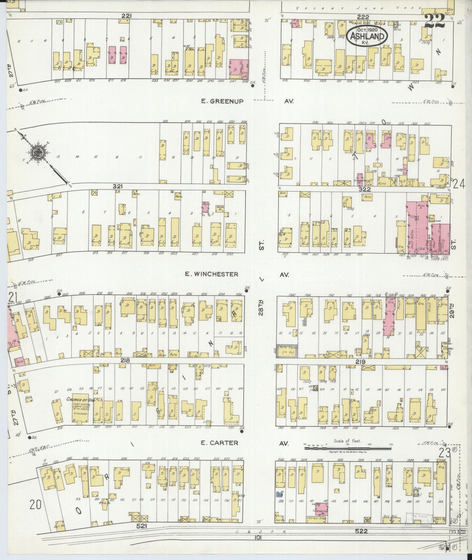 Sanborn Fire Insurance Map from Ashland, Boyd County, Kentucky (1920), Sheet #0022 - Complete Map Set gallery image, historic Sanborn map, vintage wall art, Kentucky Kentucky
