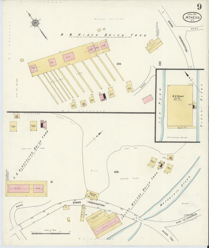Sanborn Fire Insurance Map from Athens, Greene County, New York (1912), Sheet #0009 - Historic Sanborn Fire Insurance Map Print, vintage old map wall art, antique decor, genealogy gift, New York New York map