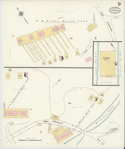 Sanborn Fire Insurance Map from Athens, Greene County, New York (1912), Sheet #0009 - Historic Sanborn Fire Insurance Map Print, vintage old map wall art, antique decor, genealogy gift, New York New York map