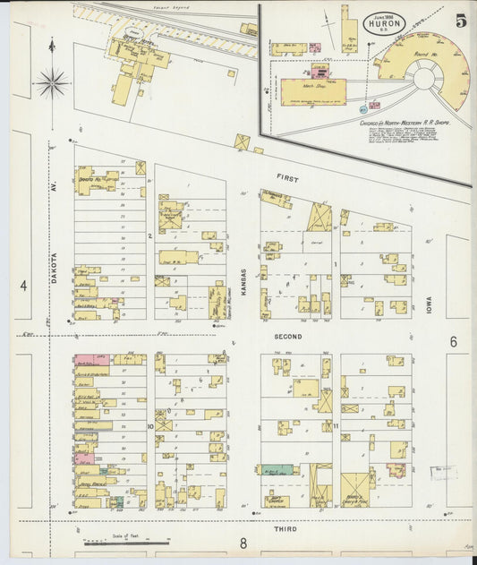 Sanborn Fire Insurance Map from Huron, Beadle County, South Dakota (1898), Sheet #0005 - Historic Sanborn Fire Insurance Map Print, vintage old map wall art, antique decor, genealogy gift, South Dakota South Dakota map