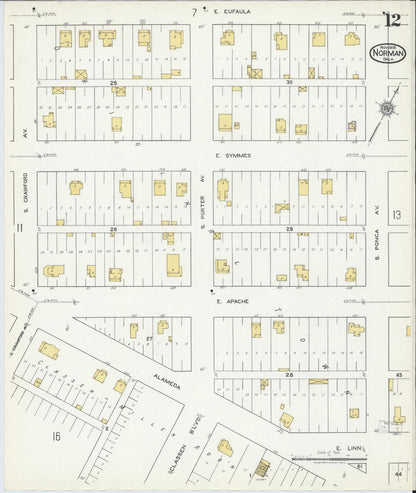 Sanborn Fire Insurance Map from Norman, Cleveland County, Oklahoma (1918), Sheet #0012 - Complete Map Set gallery image, historic Sanborn map, vintage wall art, Oklahoma Oklahoma